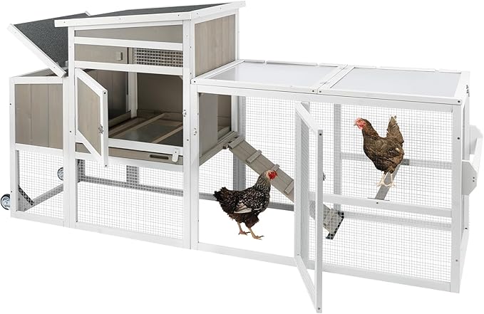 Chicken Coop Chicken House Outdoor with 3 Perches, Nesting Box and Removable Tray Hen House Rabbit Hutch Chicken Poultry Cage with Ramp Run for Garden Backyard