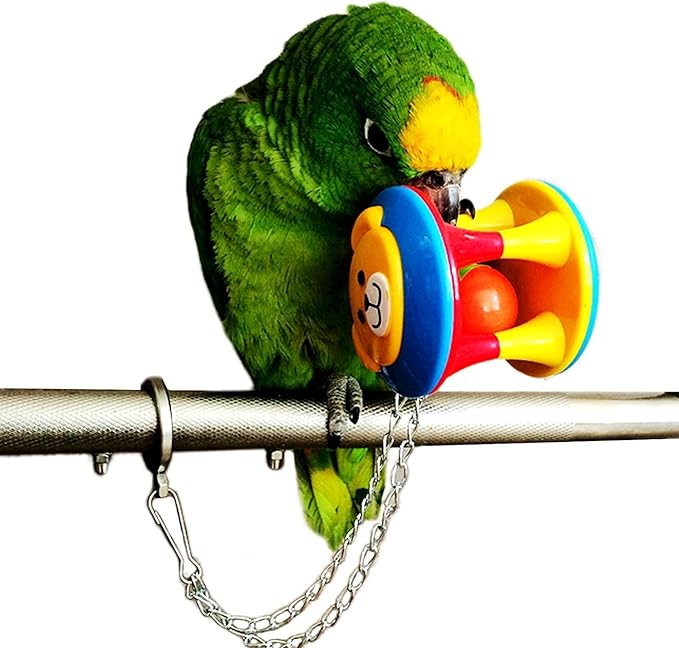 Hypeety Parrot Colorful Ball Toys with Bell Cage Hanging Chewing String for Parakeet Conure Cockatiel Small Medium Birds (A)