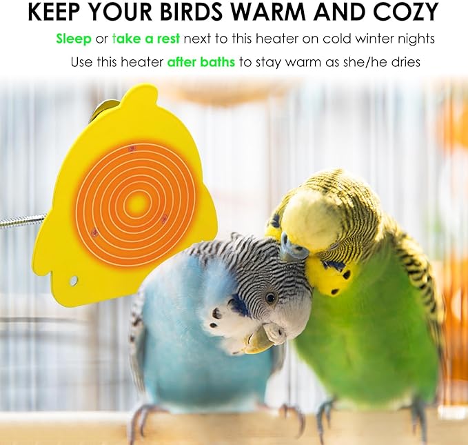 Bird Cage Heater for Cockatiels Parrots Conure Finches Parakeets Heater Snuggle Up Bird Warmer 12V 18W, Size 5.3" x 4.7"