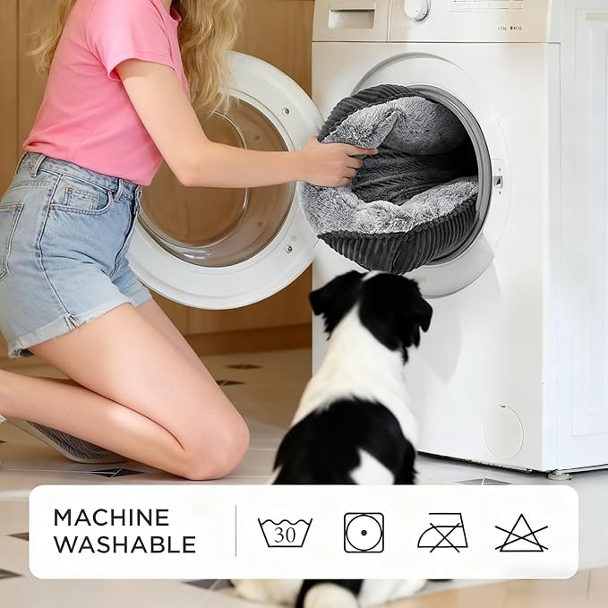 Washable Orthopedic Dog Bed - Soft Calming Pet Cuddler with Anti-Slip Bottom, Durable Plush Puppy Bed for Sleeping and Resting, Medium(25"x21"x7")