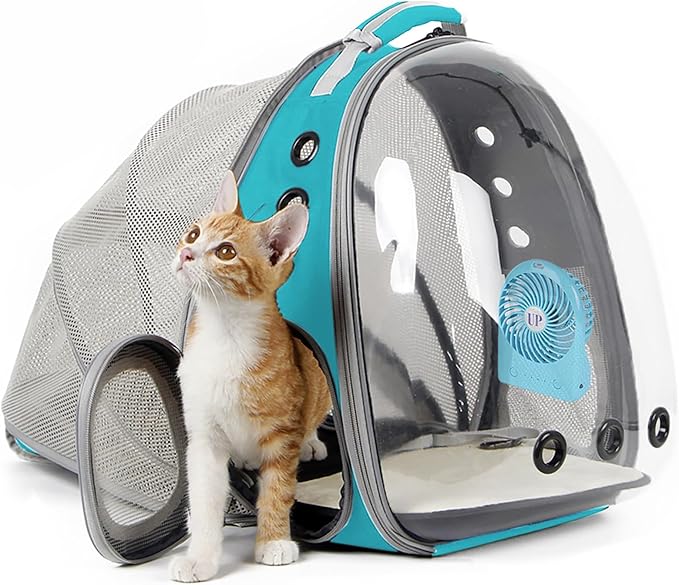 halinfer Cat Travel Backpack with Fan, Fit up to 12 lbs, Space Capsule Astronaut Clear Bubble Window Pet Backpack for Kitten and Small Puppy Green