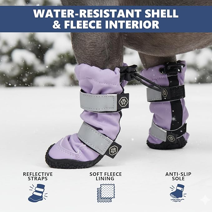 Spark Paws Dog Shoes, Waterproof Dog Boots for Medium to Large Dogs, Non Slip, Breathable Dog Booties and Paw Protectors - 4PCS Doggie Hiking Boots with Reflective Straps - Lilac, Size 3