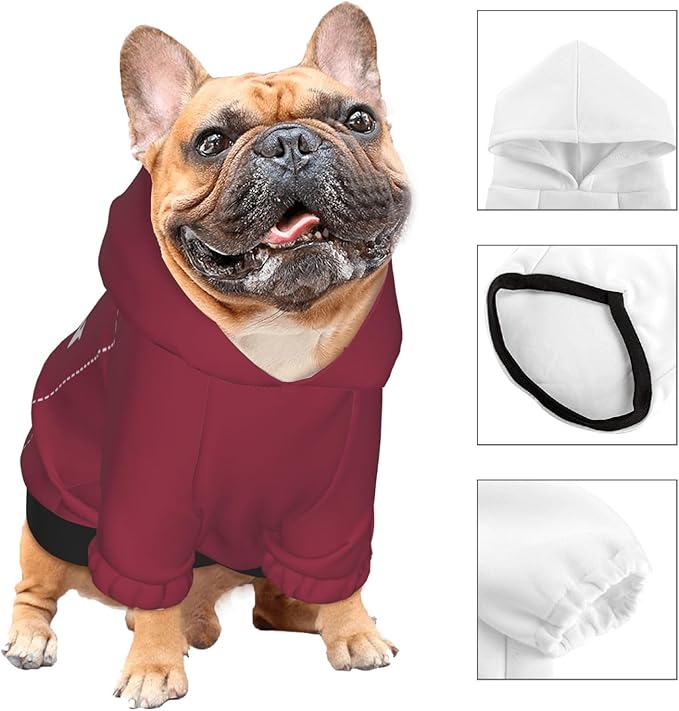 Personalized Dog Hoodie, Custom Dog Costumes for Small Dogs, Holiday Happy Dog Clothes Football Pet Shirt Sweater with Name Number for Girl/Boy Cats/Kitten, Wine, XXS