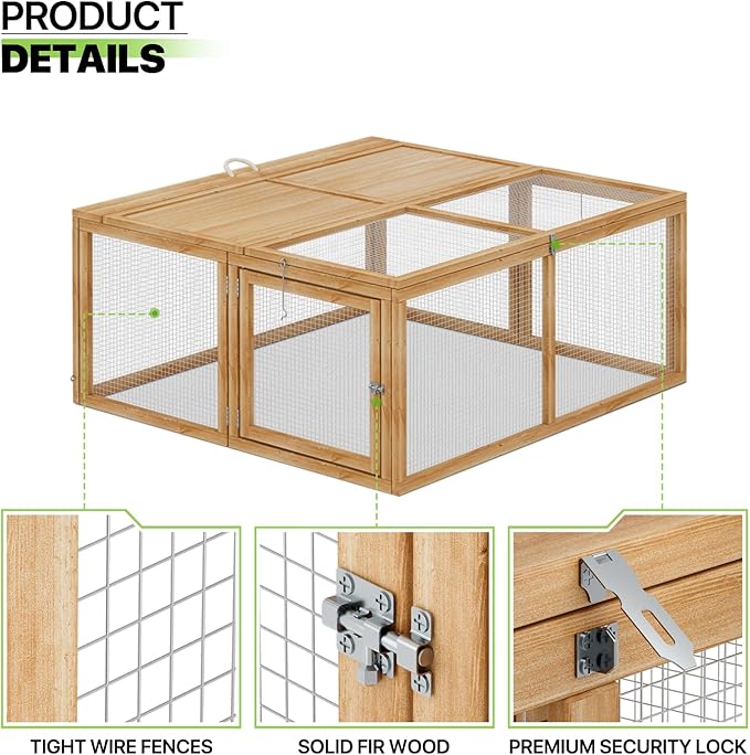 Magshion Folding Chicken Coop Rabbit Hutch, Portable Chicken House with Handle Wooden Small Animal Poultry Pet Cage House for Outdoor, 45.5 Inch, No Assembly Required