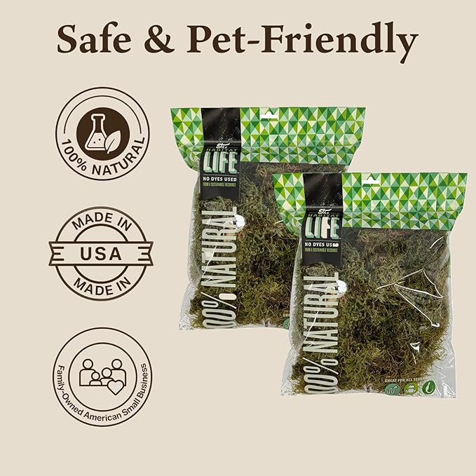 The Habitat Life - Natural Deco Moss - for Reptiles, Amphibians & Invertebrates Terrariums - Humidity Control - Natural Look & Feel - Soft Surface - Dye-Free & Safe - Medium - 2 Pack