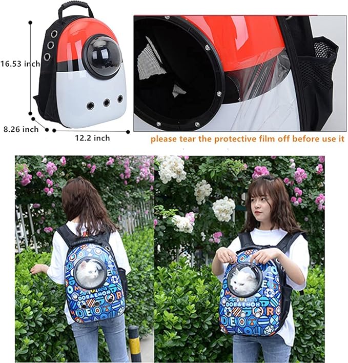 Pet Travel Carrier, Cat Dog Dome Space Capsule Bubble Backpack, Portable Waterproof Breathable Knapsack for Hiking, Traveling (Blue/White)