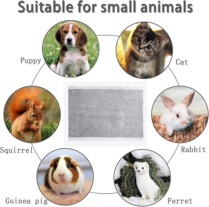 kathson Rabbit Pee Pads Disposable Cage Liners 40PCS All Absorb Black Carbon Odor Control Bunny Training Accessories with Quick-Dry Surface for Puppy Guinea Pig Kitten Hedgehog Small Animals