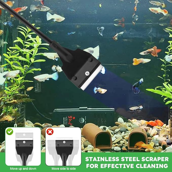 Fish Tank Scraper Cleaner, 21" Handheld Aquarium Cleaning Tool Length Adjustable Scraper Brushes Set for Fish Ree-f Plant Glass Tank (Color:Black)