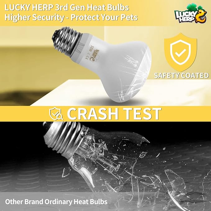 LUCKY HERP New Upgrade 50W Reptile Heat Lamp Bulb (3rd Gen, Safer), Amphibian Basking Spot Light Bulb, UVA Reptile Daylight Bulb for Turtle, Bearded Dragon, Lizard Heating Use (2 Pack)