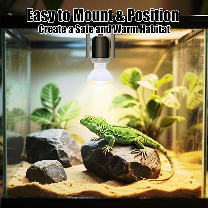 Reptile Ceramic Socket Heat Lamp Fixture, 2Pcs Terrarium Clamp Light Holder for Lizard, Gecko, Snake, Bearded Dragon, Dual On/Off Switch, 300W Max (Bulbs Not Included)