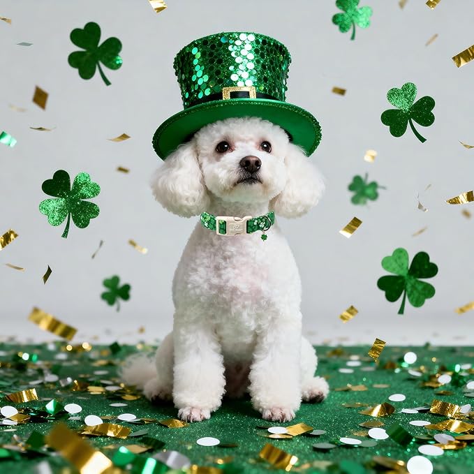 St. Patrick's Day Dog Collar for Large Dogs - Bold Green Lucky Clover Dog Collars, Cute Irish Party Shamrock Puppy Collar, Lightweight Adjustable St. Patricks Day Pet Collars XL
