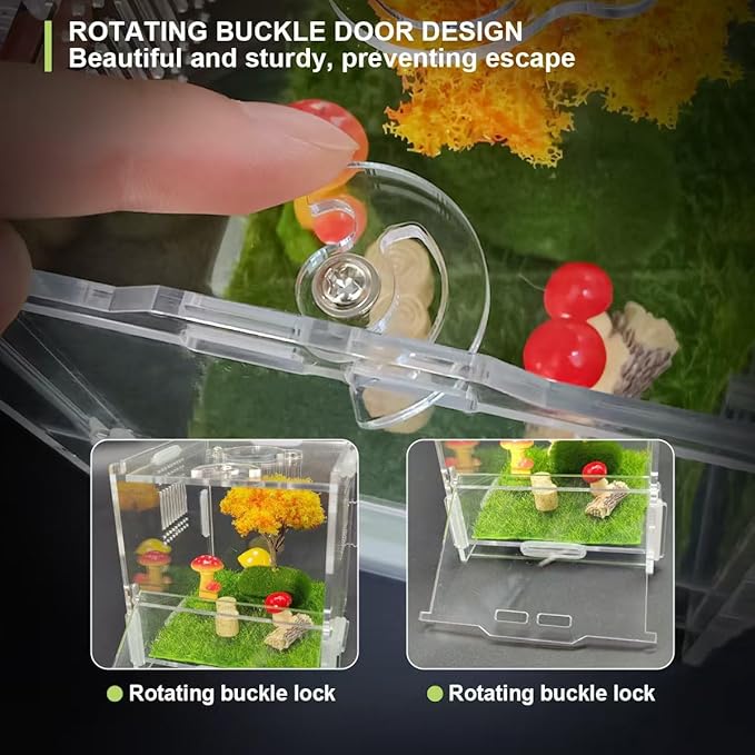 Jumping Spider Enclosure, 4" X 4" X 4" Acrylic Spider Habitat, Front Opening Small Reptile Terrarium with Matrix Ventilation Holes & Feeding Holes, for Jumping Spider Snail Insect