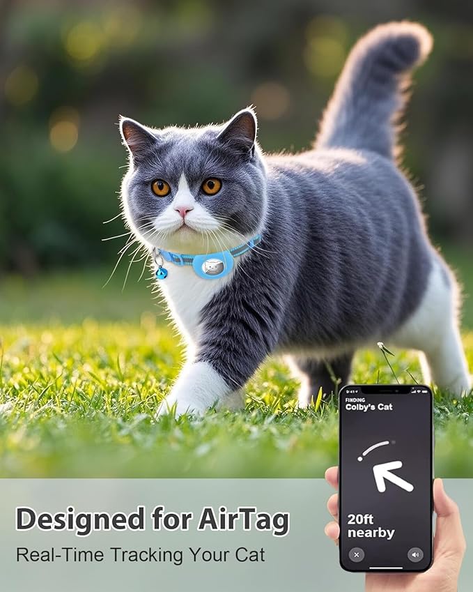 Joytale AirTag Cat Collar 2 Pack with Breakaway Safety Buckle, Reflective Cats Collar with AirTag Holder, Adjustable 7.5-12.5 Inch, Anti-Fraying Lightweight for Girl Boy Kitten, Sky Blue