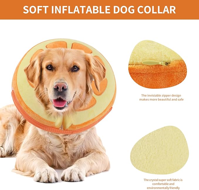 IEUUMLER Inflatable Recovery Dog Collar, Protective Donut Cone, Adjustable Soft Collar for Dog and Cat After Surgery Prevent from Biting & Scratching EU002 - Orange XL