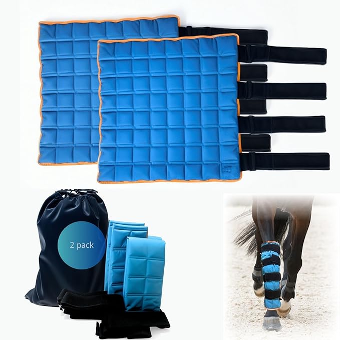 Reusable Gel Horse Ice Boots – 2 Pack Cold Therapy Gel Wraps with Adjustable Straps for Horses’ Leg, Ankle, and Knee, Reusable Cooling Boots for Equine Care & Equestrian Use