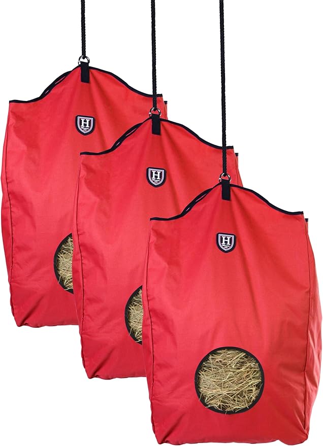 Harrison Howard Premium Durable Horse Hay Bag Slow Feed Hay Bag Waterproof Large Capacity Horse Tote 3pcs -Red