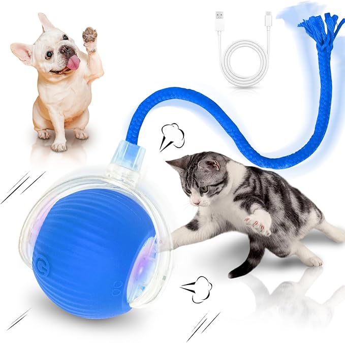 Interactive Cat Toys for Indoor Cats Smart Automatic Ball Rolling for Bored Kitten Pet Upgraded Speedy Moving Chase Dogs Toy Blue