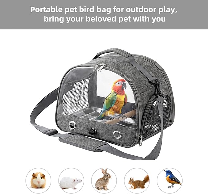 Bird Travel Cage, Bird Carrier,Transparent Bird Travel Carrier Including Standing Stick and Steel Plate,Foldable and Breathable kleintier transportbox for Small Pets