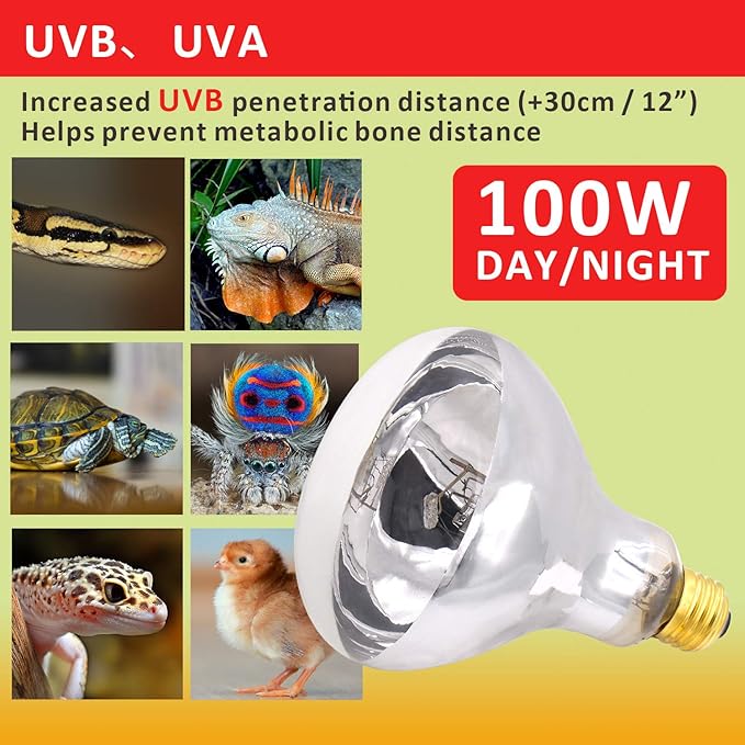 Aiicioo UVB Reptile Light 100W - UVB Light Bulb for Reptile Mercucry Vapor Bulb Heat Basking Lamp Bulb Full Spectrum UVA UVB All in One Sun Lamp for Bearded Dragon Lizard Turtle