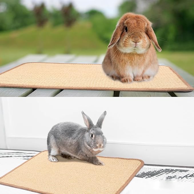 Uranshin Rabbit Scratching Pad,Natural Sisal Bunny Scratch Pad, Rabbit Kitten Cat Scratching Mats for Cages Chew Toys for Bunny Pet Cage Claws and Teeth Care for for Biting Sleeping Bedding Nesting