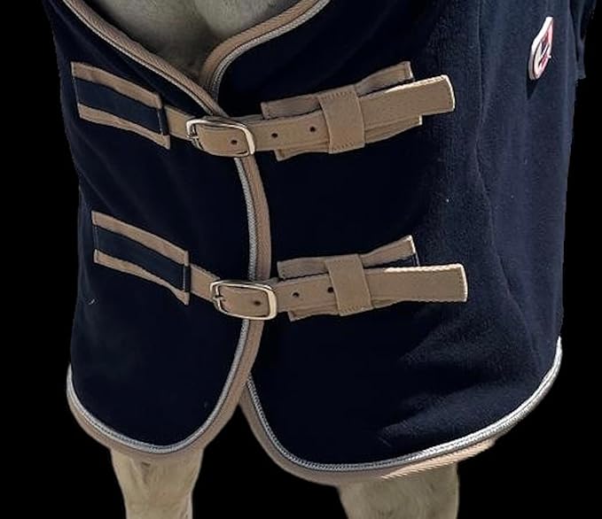 Majestic Ally Anti Pill Fleece Horse Blanket/Sheet with Silver Braided Rope (Navy, 82)