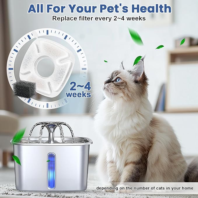 28 Pack Pet Water Fountain Filters, 14 Pcs Replacement Cat Filters & 14 Pcs Pre-Filter Sponges for 95oz/2.8L 135oz/4L 67oz/2L Automatic Pet Cats Dog Water Fountain Dispenser