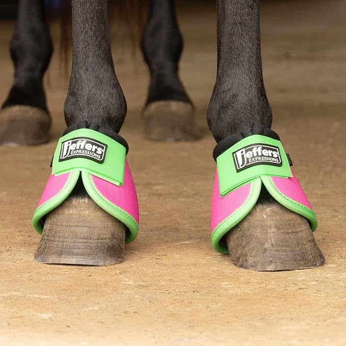 Jeffers Expression No Turn Bell Boots for Horses - Pink & Lime, Large | Shock Absorbing Hoof Protection | Secure Double Hook & Loop Closure, Perfect for Turnout, Training, & Riding - 1 Pair