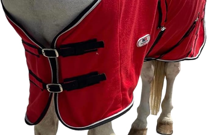 Majestic Ally Anti Pill Fleece Horse Blanket/Sheet with Silver Braided Rope (Red, 82)
