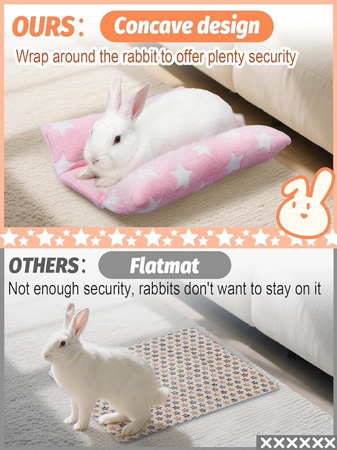 Soft Bunny Bed - 15.7" x 14" Rabbit Bed, Warm Cuddle Cushion Plush Mat for Guinea Pig, Ferret, Small Animal, Pink Stars