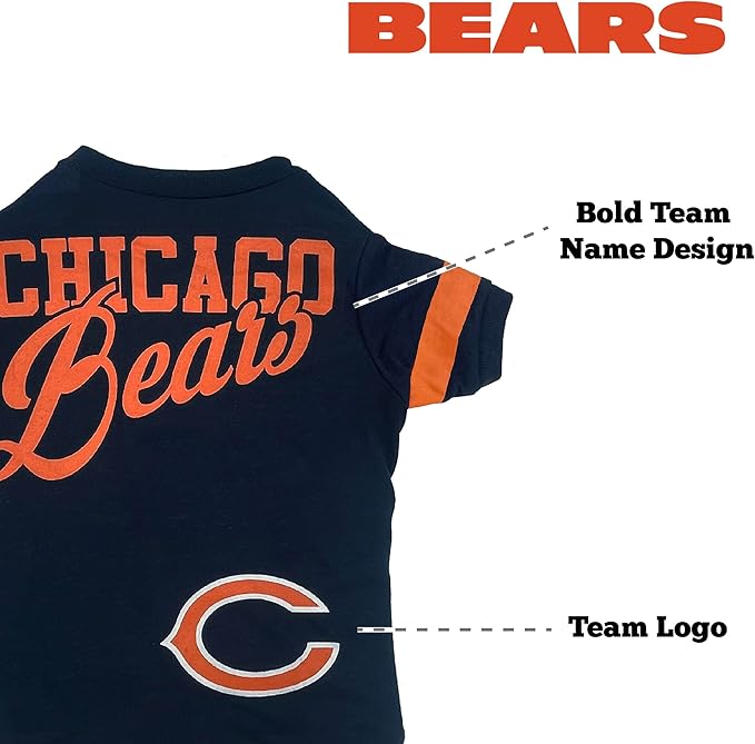 Pets First NFL Chicago Bears T-Shirt for Dogs & Cats, Large. Football Dog Shirt for NFL Team Fans. New & Updated Fashionable Stripe Design, Durable & Cute Sports PET TEE Outfit (CHI-4146-LG)