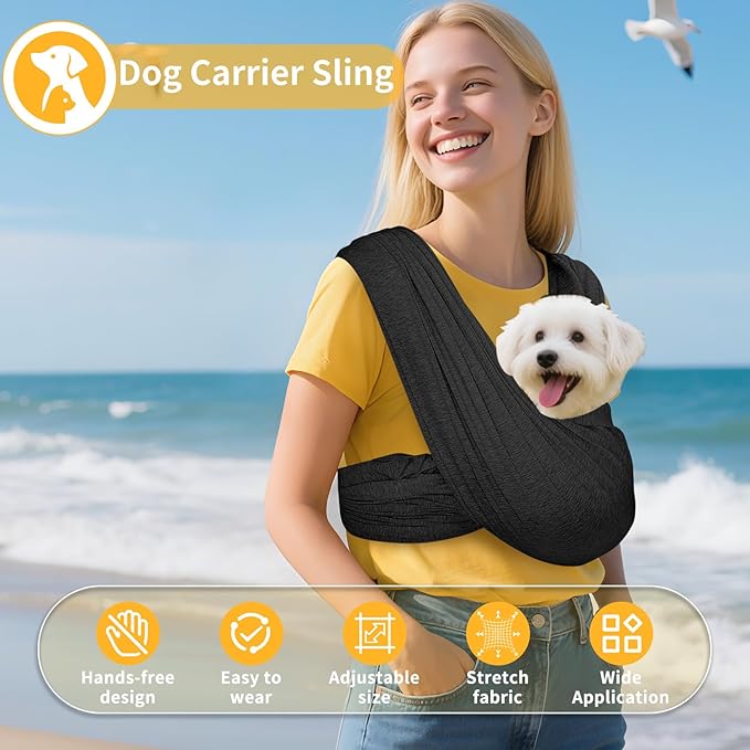 Dog Carrier Sling, Pet Carry Slings Front Pack, Adjustable Dog Carriers for Small Dogs, Portable Pet Carrier for Dogs, Dog Backpack Carrier (Black)