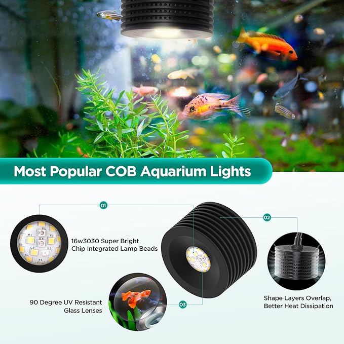 Lominie LED Aquarium Light, Planted Tank Light 4 Channels Remote Control 6500K Aquarium LED Lamp for Freshwater Fish Tank Refugium with Gooseneck (A20 16W Freshwater)
