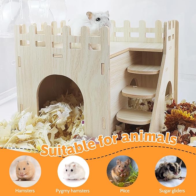 Hamster House,Tiny House with Slide House, Double-Decker Hut, Hamsters Cage Accessories,Small Animal Habitat Decor for Hamsters