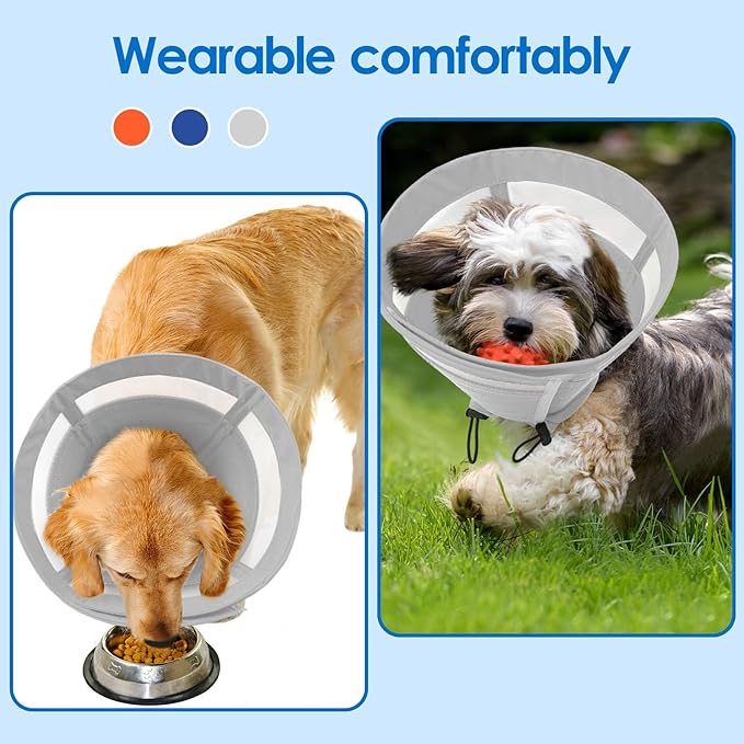 SAWMONG Soft Dog Cone for Large Dogs, Adjustable Pet Recovery Collar to Stop Licking, Comfy Elizabeth E-Collar for Dogs After Surgery Alternative (L,Grey)