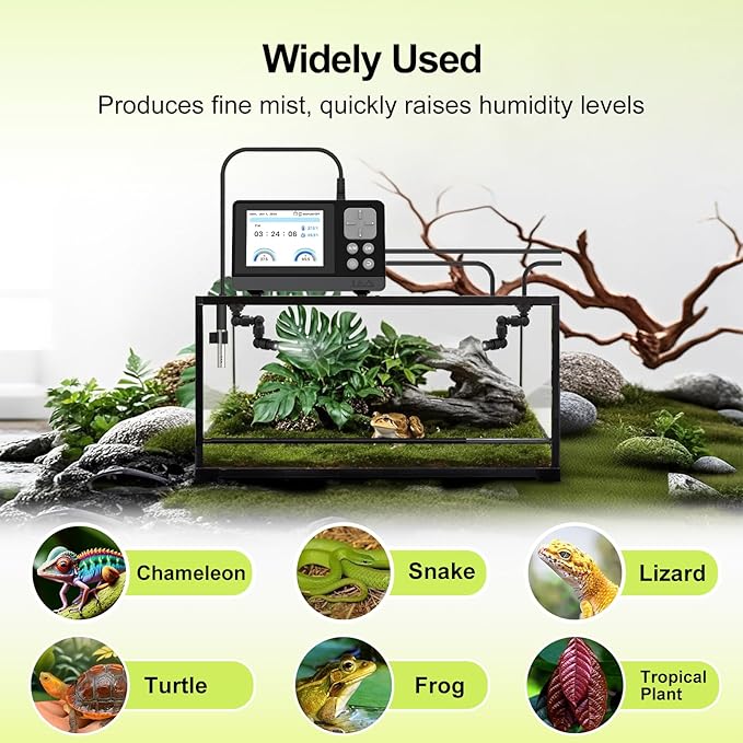 J&A Automatic Mister for Terrariums, Reptile Misting System with Programable Timer, Chameleon Fogger with Adjustable Spray Nozzles, Black