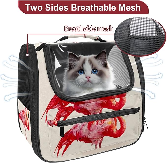 Color Flamingo (1) Cat Backpack Carrier, Breathable Cat Carrier Large Space Bubble Pet Backpack for Kitty Small Dog