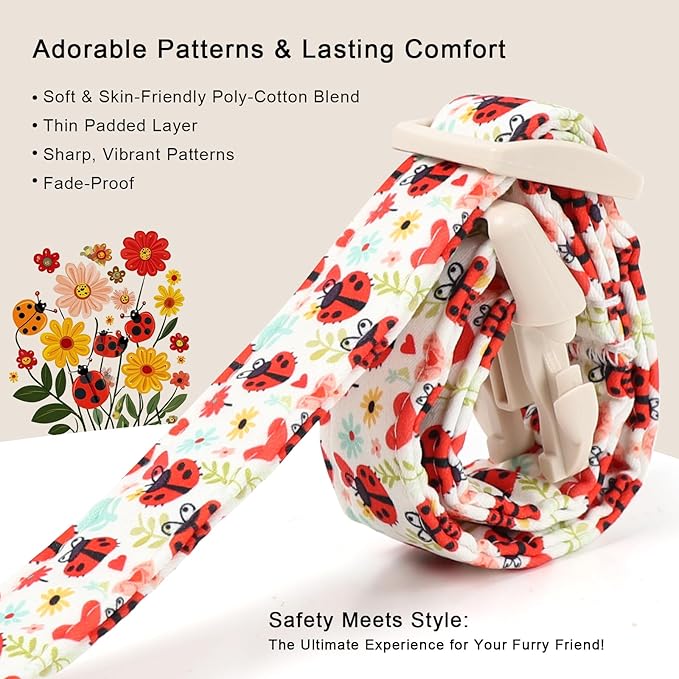 Ladybug Dog Collar for Medium Dogs - Cute Spring/Summer Dog Collar, Lightweight Adjustable Cartoon Love Bug Garden Mom Dogs Collars with Quick Release Buckle M