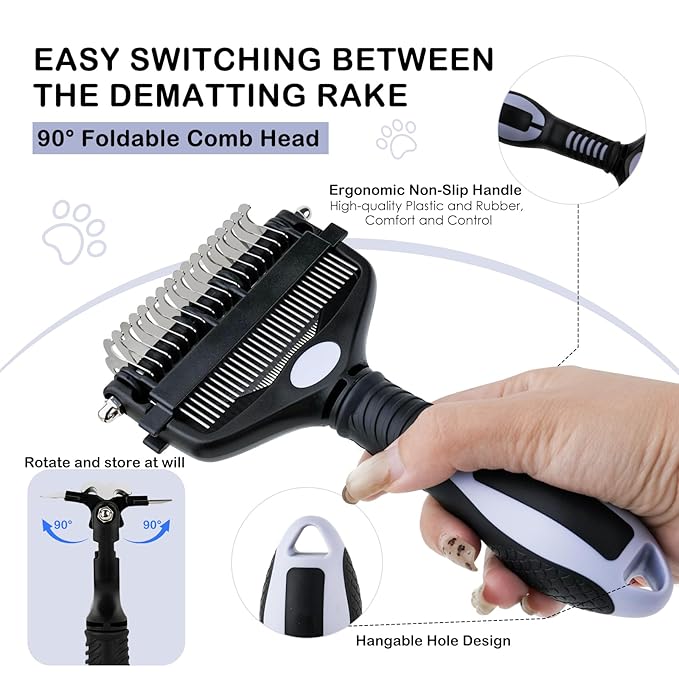 3-IN-1 Pet Deshedding and Grooming Tool, Grooming Brush for Dogs and Cats with Undercoat Rake & Dematting Comb for Matted Fur Removal Long and Short Haired Dogs Cats