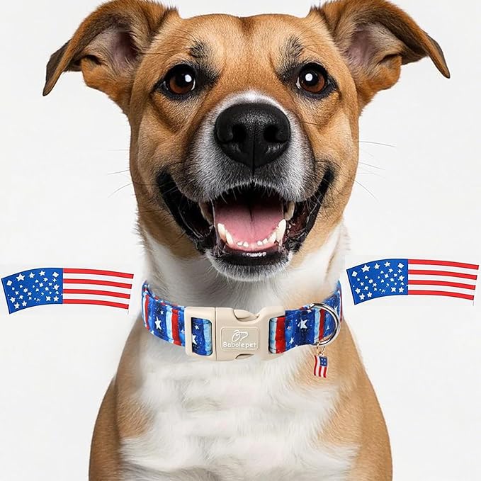 4th of July Dog Collar, Stars & Stripes Patriotic Dog Collars for Large Dogs, Adjustable Lightweight Quick-Release Buckle Collar for Boy&Girl Dogs L