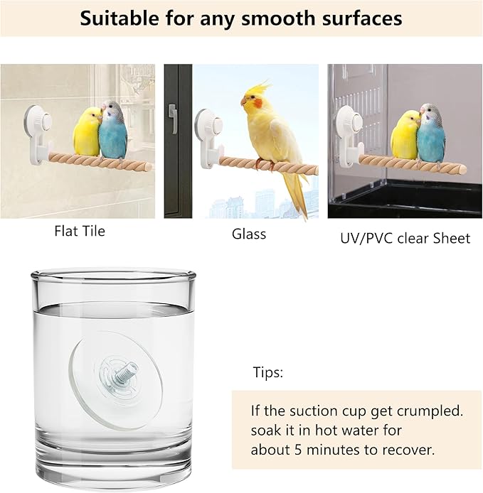 Suction Cup Bird Perch,Natural Wood Parrot Window/Bath/Car/Travel/Shower Perches Stand Portable Parakeet Grinding Stick Training Toys for Small and Medium Birds(Twist Grain)