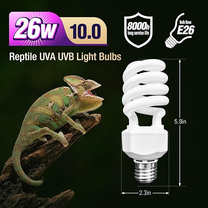 Leoterra UVB Light for Bearded Dragon 26w 10.0 UVA UVB Reptile Light Bulb Desert UVB Light for Reptiles, Bearded Dragon,Lizard, Chameleon Use,Long Lasting uvb Output UVB Lamp(26W 10.0)