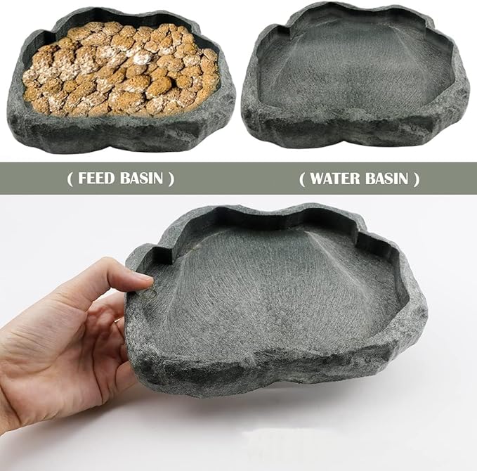 AYNEFY Reptile Food Water Rock Bowls,Resin Reptile Feeder Lizard Feeding Dish Amphibian Feeder Bowl Terrarium Decor for Bearded Dragons Leopard Gecko Frog Snake(Emerald