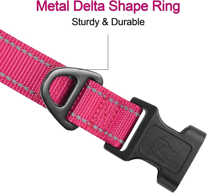 Joytale Reflective Dog Collar,Soft Neoprene Padded Breathable Nylon Pet Collar Adjustable for Medium Dogs,Hotpink,M