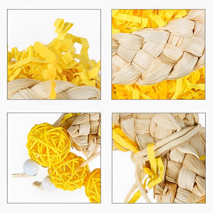 Bird Toys Foraging Shredder Hanging Toys Rope Perch with Bell Parakeet Toy Parrot Swing Climbing Standing Toys Bird Cage Accessories for Conure Cockatiel Budgies Lovebird, 2 Pack