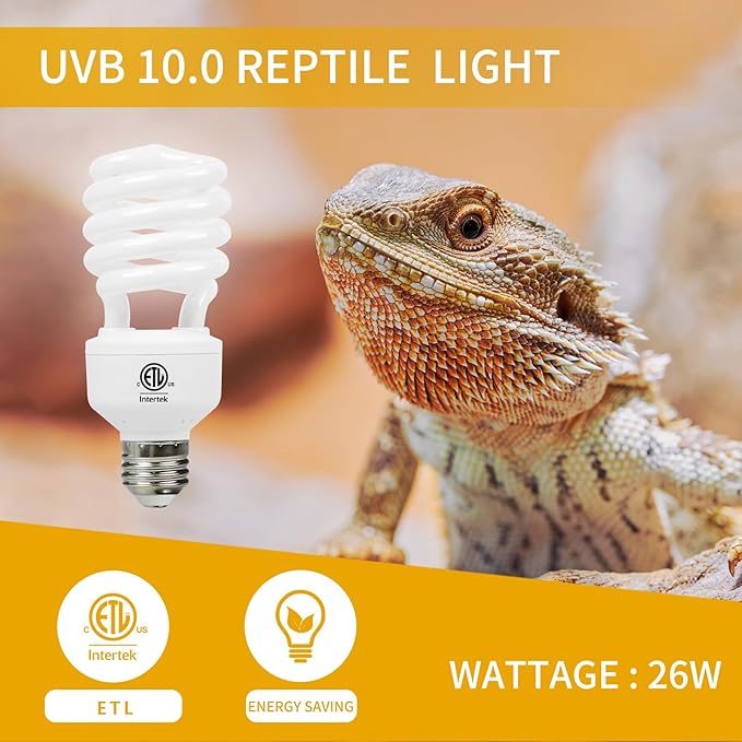 LUCKY HERP Desert UVA UVB Reptile Light Bulb 10.0 26W Compact Fluorescent Lamp