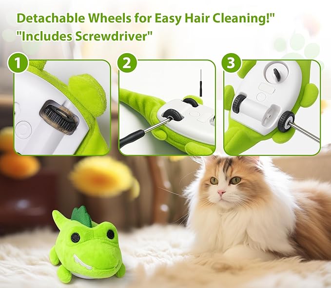 Interactive Cat Toys for Indoor Cats - Self-Charging Croc Chase Toy with 360° Motion, Wagging Tail & Catnip, Automatic Exercise Toy for Bored Kittens/Adults(Smooth Fur)