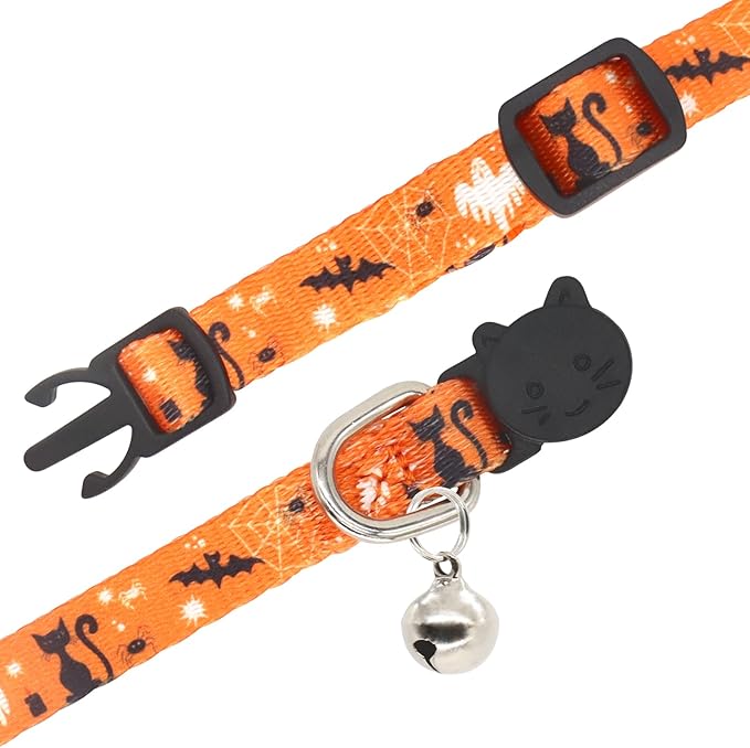 Halloween Cat Collar, 2 Pack, Breakaway Cute Cat Collar with Bells, Halloween Pink