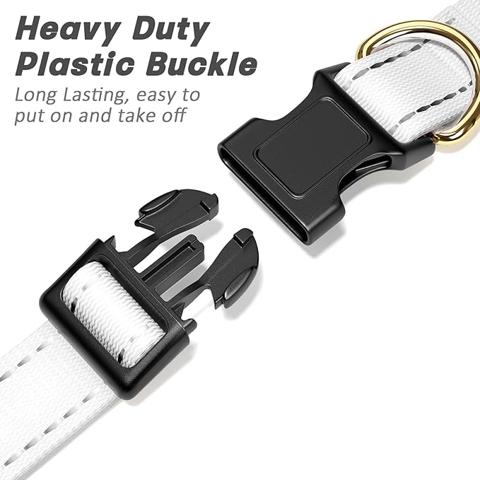 Reflective Dog Collar for Medium Dogs, Cute Adjustable Heavy-Duty Nylon Puppy Collars for Boy and Girl Female, Soft Pet Accessories with Quick Release Buckle, Neck 14-20", White