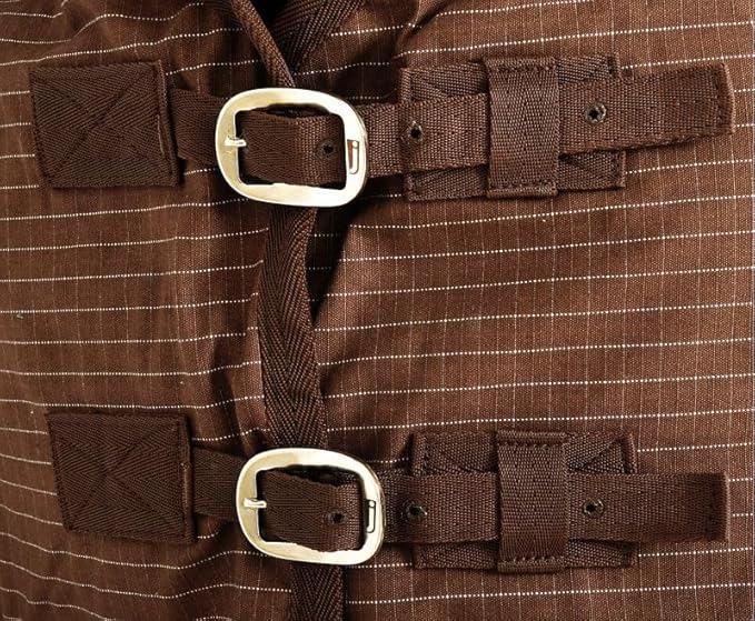 Jeffers Equine Basic Canvas Horse Blanket, 69" – Water Resistant Turnout Blanket for Horses, Pony, Draft – Breathable, Adjustable Straps, Tail Flap, Shoulder Gussets, Barn Gear - Green Tan Check