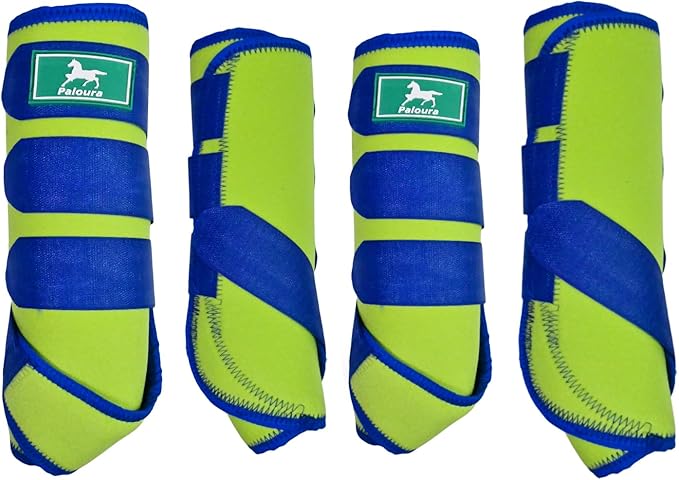 Equine Sport Horse Boots Set of 4 – Neoprene Leg Protection with Durable Hook & Loop Straps, Breathable & Comfortable Fit for Training, Riding, and Performance（Grenn, Medium）